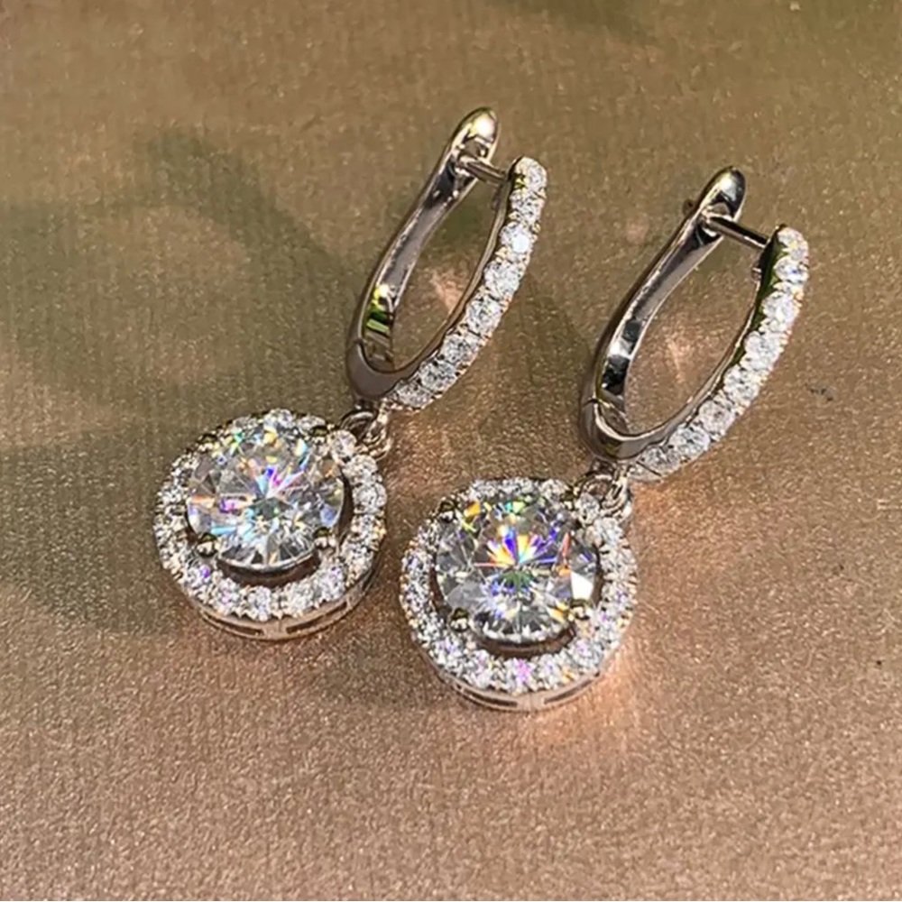 Rhodium Round Zirconia Dangle Earrings